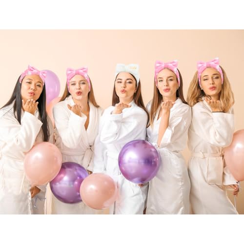 Semato Bachelorette Party Favor Set - Bride & Bridesmaid Spa Headbands with Cute Bows (1 Bride + 7 Pink Dot) - color: 1 bride+ 7pink dot