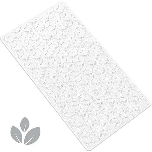 Bathtub Mat Non Slip with Suction Cups - 100% Rubber Bathroom Mat Textured for Bath Tub Shower Safety - Soft on Touch - BPA/PVC Free - Pet Dog Bath Mat - Machine Washable - 16 × 28 Inch（White） - color: White (Opaque), size: 28" x 16" (Rectangular)
