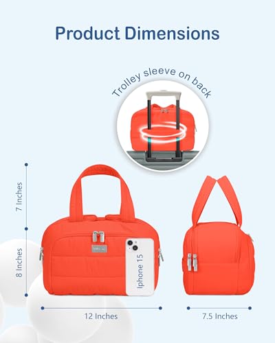 TOPDesign Travel Toiletry Bag for Women, Puffer Large Toiletry Bag, Lightweight Cosmetic Makeup Organizer with Handle for Traveling, Accessories, Essentials, Toiletries (Red Orange) - color: Red Orange