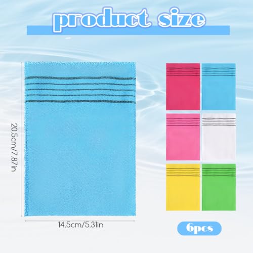 6 PCS Korean Scrub Mitt, Korean Italy Towel Korean Washcloth Exfoliating, Large Exfoliating Gloves Body Scrubber Washcloth for Dead Skin Removal, Home Spa, Multi-Color Set