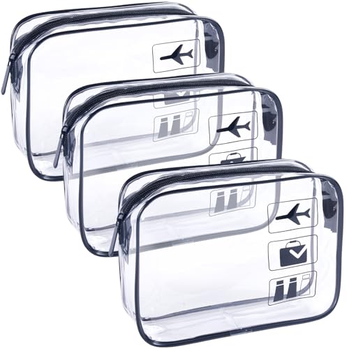 TSA Approved Toiletry Bag 3Pcs - 3 Pack Clear Travel Bags for Toiletries, Carry on Airport Airline Compliant Bag,Makeup Bags Clear Toiletry bags Quart Size Travel Bag,Black - color: Black-3pcs