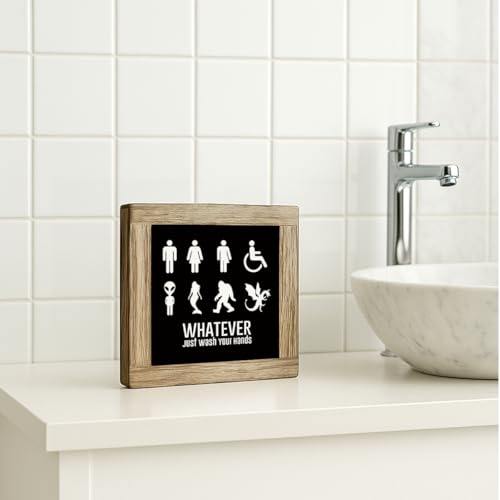 Funny Bathroom Wooden Sign, Whatever Just Wash Your Hands, Hilarious Restroom Decor, Decorative Signs for Home Toilet Bathroom Restroom Shelf, Freestanding Home Decor 5.9×5.9 inch - color: color21