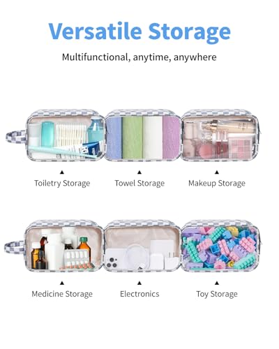 Narwey Clear Toiletry Bags for Traveling Women Men, Clear Travel Bags for Toiletries Makeup Bag Cosmetic Bag with Zipper, Make Up Organizer, Skincare Bag (Grayish Blue Checkerboard) - color: Y-Grayish Blue Checkerboard