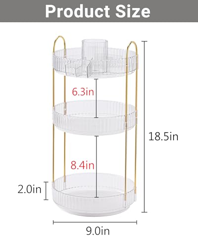 Asayuee 360 Rotating Makeup Organizer,3 Tier Large Capacity Make Up Organizers and Storage,Skincare Perfume Vanity Organizers,Bathroom Cosmetics Storage Organizer Countertop(Clear) - color: White, size: New-3 Tier