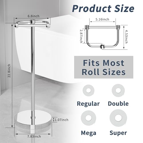 RARXTR Toilet Paper Holder Stand, Post Pivoting Design Free Standing Toilet Paper Holder, SUS304 Stainless Steel Toilet Paper Roll Holder, Heavy Stable Base (Chrome) - color: Chrome, size: Free Standing