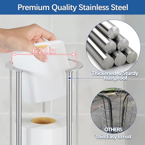 Brushed Nickel Toilet Paper Stand Free Standing Heavy Base 3 Rolls Toilet Paper Roll Holder for Bathroom Storage - color: Brushed Nickel