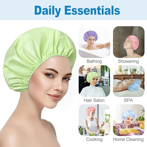 12 PCS Shower Caps for Women, Double Side Waterproof Shower Cap, Reusable Elastic Bath Caps for Shower, EVA Bathing Shower Caps, Bath Hair Caps - (Purple+Pink+Blue+Green) - color: Set A - Purple+Pink+Blue+Green