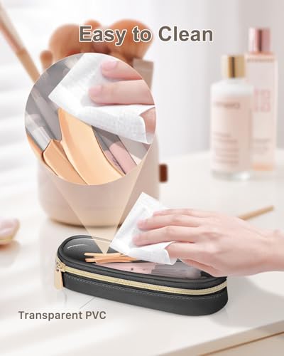 Soimeat Clear Travel Makeup Brush Holder, Leather Makeup Brush Toiletry Bag, Portable Cosmetic Brush Case, Transparent Waterproof Makeup Brush Storage Bag, Black, Large - color: Black, size: Large