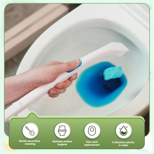 Disposable Toilet Brush, Toilet Bowl Brush and Holder with Cleaner Refill Pads, Wall-Mounted Toilet Brush,Toilet Brush Wand Starter Kit,1 Wand + 12 Refills(Flushable) + 1 Stand + 1 Hook