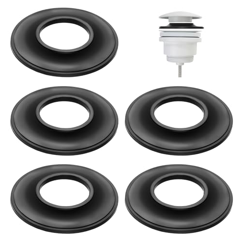5 PCS Universal Tub Stopper Gasket, Replaces Stoppers Bathtub Drain Gaskets, High Elastic Rubber Seal Tub Stopper Gaskets for Tubs Drain Assemblies (Black)