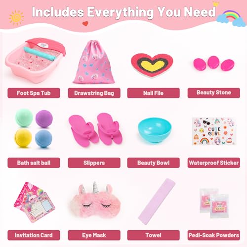 Kids Foot Spa Kit with Pedicure Set for Girls 3-8, All-in-1 Kids Spa Day Kit with Bubble Soak & Massage, Sleepover Party Birthday Gifts - color: Pink
