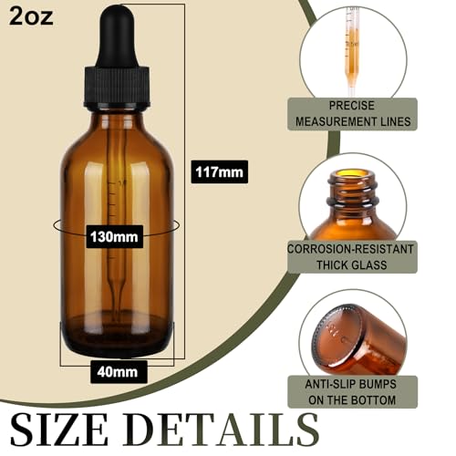 NOOEEISS 24 Pack, 2oz Glass Dropper Bottle, Preety Texture Tincture Bottles with Precise Scales Eye Droppe, for All Kinds Of Mixed Liquids,Leak-Proof Design for Easy Travel (Amber) - color: Amber, size: 2oz-24Pack