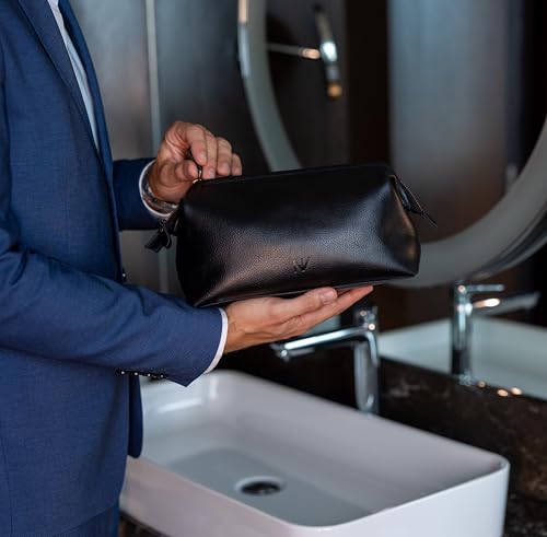 NV Holders Premium Genuine Leather Toiletry Bag for Men - The Ultimate Travel Dopp Kit and Hygiene Organizer, Perfect Men's Toiletry Travel Bag (Black) - color: Black
