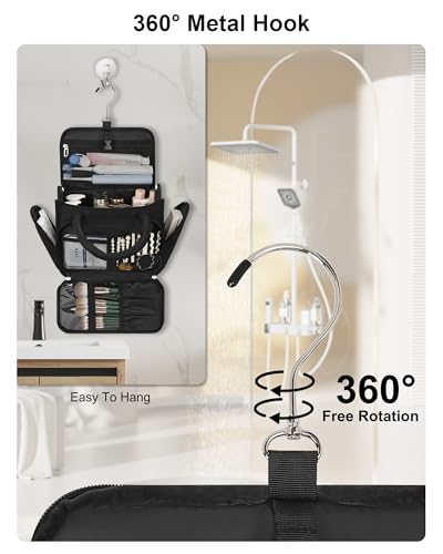 Hanging Toiletry Bag for Women - Travel Makeup Organizer with Brush Compartment, Portable Cosmetic Case with Removable Dividers for Full-Size Container, Lightweight Travel Bag for Trip - Black - color: 02-Black, size: X Large