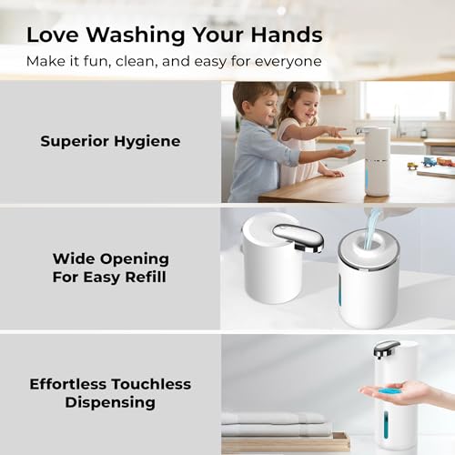 Automatic Liquid Soap Dispenser, White | IPX5 Waterproof 12.8oz / 380mL Capacity 4 Adjustable Liquid Levels USB-C Rechargeable Long-Lasting Battery - color: White (Liquid)