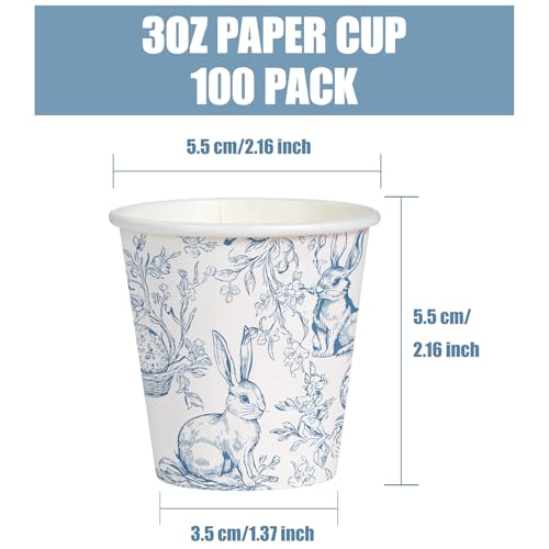 WRAPAHOLIC 3oz Easter Paper Cups - 100 Pack Disposable Bathroom Cups with Blue Sketch Bunny Design, Small Mouthwash Cup for Toothbrush Rinse, Bathroom, Easter, Baby Shower and Party - color: Easter - Blue Sketch Bunny