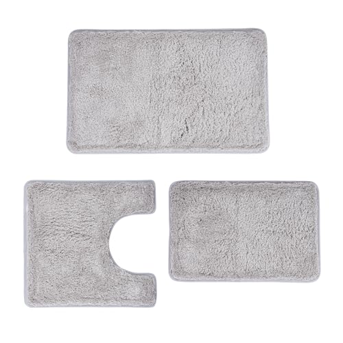 3 Pieces Luxury Bathroom Rug Set with U-Shaped Toilet Rug, Non-Slip Rubber Bottom, Thick Microfiber Fluffy Plush, Water absorption, Quick Dry, Ultra Soft, Bath Mats for Bathroom, Tub(Light Grey) - color: Light Grey