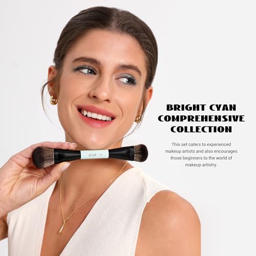 Jessup Makeup Brushes Set 10pcs, Double Sided Foundation Contour Blush Highlight Blending Eyebrow Brush Eyeshadow Eyeliner Concealer Brush, Bright Cyan Cruelty Free Cosmetic Tools T500 - style: 10pcs-T500