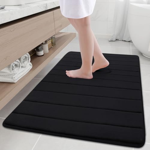 Buganda Memory Foam Bath Mat, 44" x 32", Ultra Soft Bathroom Rugs, Water Absorbent and Machine Washable Bath Rug for Bathroom, Shower, and Tub, Black - color: Black, size: 44" X 32"