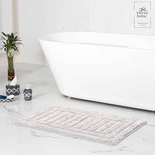 voyzz home Luxurious 100% Cotton Bath Rug Mat - Featuring Ultra-Soft Plushness, Non-Slip Design, Super Water Absorbent and Machine Washable Mats for Bath Floor, Tub and Shower, 17"x24" Striped Grey - color: Grey Striped Single 17x24