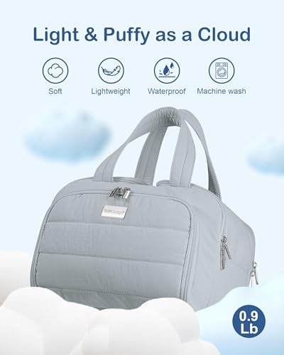 TOPDesign Travel Toiletry Bag for Women, Puffer Large Toiletry Bag, Lightweight Cosmetic Makeup Organizer with Handle for Traveling, Accessories, Essentials, Toiletries (Light Grey) - color: Light Grey