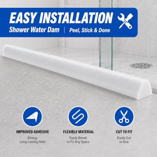 39 Inch Collapsible Shower Water Dam, Shower Threshold Water Dam Shower Barrier, Dry and Wet Separation Door Dam Water Stopper Kitchen Shower Threshold Silicon Water Blocker(Mini Trapezoid) | Flexible silicone water barrier for showers, sinks, and counter
