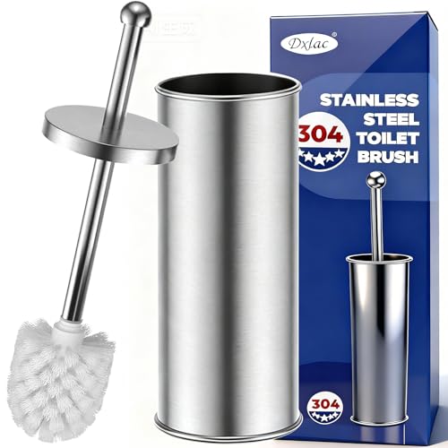 Toilet Brush and Holder Set: 304 Stainless Steel Toilet Bowl Brush for Bathroom Deep Cleaning,Removable Inner Bowl and Splash Protection,Compact and Durable (Silver)