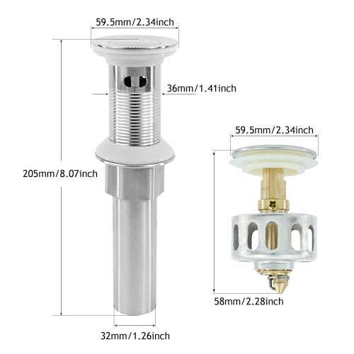 Bathroom Sink Drain,5 Pack Drain Stopper with Overflow,Small Cap Pop Up Drain Assembly with Detachable Strainer Basket,Built-in Anti-Clogging, Stainless Steel Nut Brushed Nickel - color: 5 Pack-brushed Nickel-small Cap, style: With Overflow