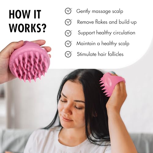WIGI Hair Scalp Massager with Gift Set, Scalp Scrubber for Hair Growth & Dandruff Removal, Shampoo Brush with Soft Silicone Bristles - color: Pink