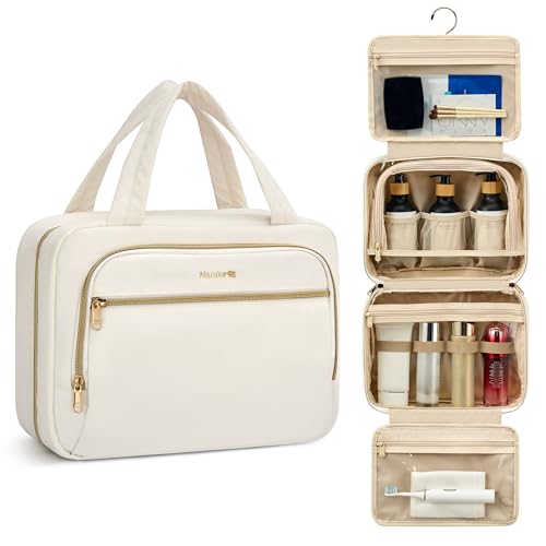 Hanke Hanging Travel Toiletry Bag for Women, Water-Resistant Makeup Organizer with Hook, Cosmetic Bag for Bathroom & Travel Essentials Accessories, Off White - color: Off White