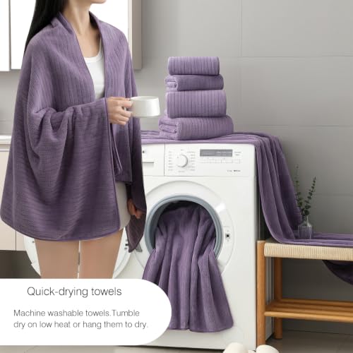 18 Piece Family Bath Towel Set Include 6 Bath Towels,6 Hand Towels and 6 Washcloths Soft Bathroom Towel with Hanging Loops,Highly Absorbent Quick Dry Towels Set for Bathroom,Hotel and Spa-Dark Purple - color: Purple, size: 18-Piece Set