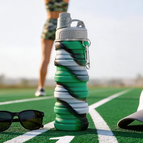 Reusable BPA Free Foldable Silicone Water Bottles for Kids, Students, Adults, Travel Camping Hiking (1pack, Green) - color: Green, style: 1pack