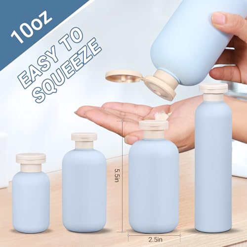 ASEVAT Travel Refillable Shampoo and Conditioner Bottles - 10 oz Plastic Squeeze Bottles with Flip Cap for Toiletries and Liquids (3Pcs) - color: Blue, size: 10 Ounces