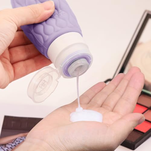 Silicone Travel Bottles for Toiletries 8 Pack Travel Size Toiletries 3.4 oz 1.7 oz, Leakproof Squeeze Travel Size Containers Refillable Cosmetic Jars Set for Shampoo, Conditioner, Creams - color: Pastel Bloom-3.4oz
