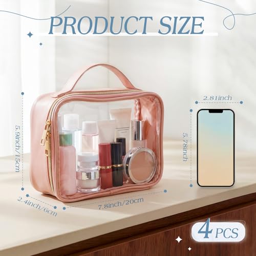Abbylike 4 Pcs Clear Makeup Bags with Handles Tsa Approved Toiletry Bag with Zipper PU Leather Quart Size Clear Cosmetic Pouch for Travel Women Men Airport Compliant Bags(Morandi Color Palette) - color: Morandi Color Palette