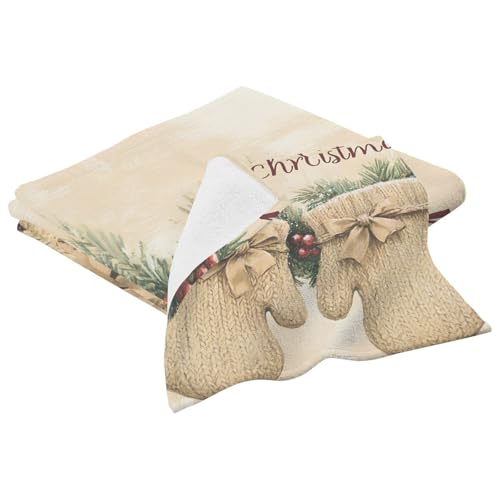 AIXIWAWA Bath Towel Set Christmas Glove Print, 2 Pieces Large Cotton Towels Soft Absorbent for Bathroom Facial Body Cleaning Drying Towels