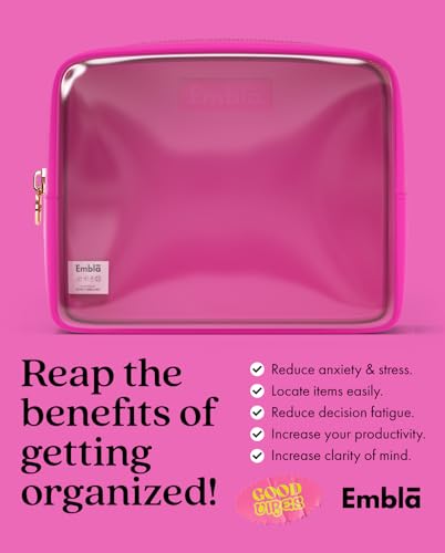 Embla Clear Cosmetic Bag Makeup Case, Clear Zipper Make Up Pouch and Toiletry Travel Tote, Cute Skincare Pouches for Women Girls, Preppy Purse Cosmetic Organizer, Large Makeup Bags, Fuchsia | Large Pink Clear Nylon/PVC Cosmetic Bag with Zipper, Waterproof