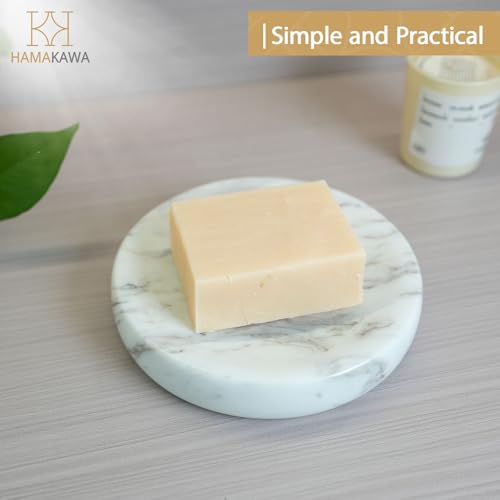 Natural Marble Soap Dish, Round Carrara White Jewelry Dish, Limestone Shower Soap Holder, Modern Stone Sponge Holder, Bar Soap Saver Tray for Bathroom, Kitchen, Easy to Clean - color: Carrara White 4.5-in Circ