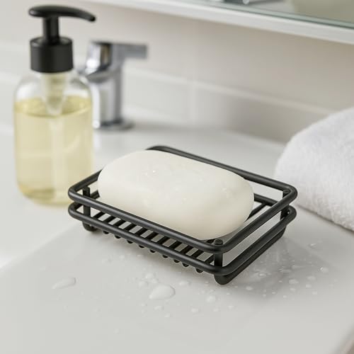 Creative Home Rust Resistant Metal Wire Soap Dish, Black, 3.1 x 4.4 in - color: Black