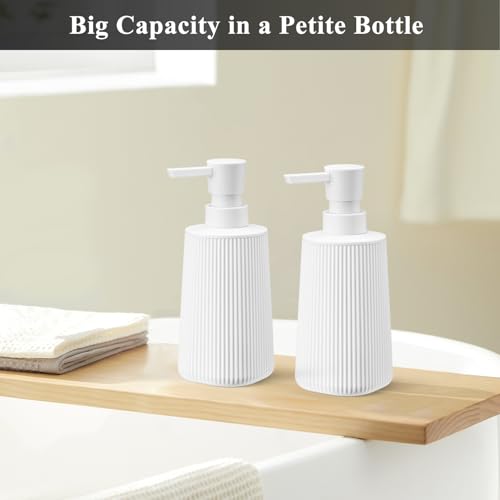 White Hand Soap Dispenser with No Rust Pump for Bathroom and Kitchen Countertops Refillable Striped Matte Plastic 8.5 oz - color: White