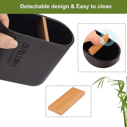 Toothbrush Holders Bamboo Electric Toothbrush Holder Bathroom Storage Organizer Countertop for Toothpaste, Floss, Razor, Black - color: Black