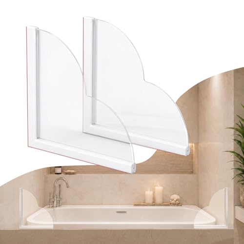 Shower Corner Splash Guard, 9.25" x 9.25" Clear Acrylic Tub and Shower Corner Water Barrier with Silicone Base, No-Drill Removable Design — Pack of 2