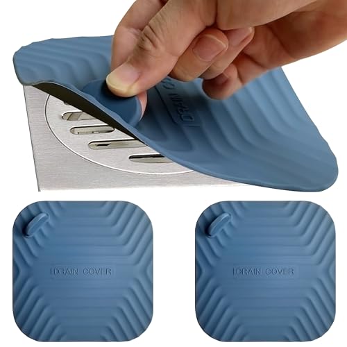 Shower Drain Cover Tub Stopper,2 Pieces Sewer Anti-Odor Mat Deodorizing Drain Plugs for Kitchen,Bathroom and Laundry(5.9x5.9 inch) Blue - color: Blue/2-piece Set