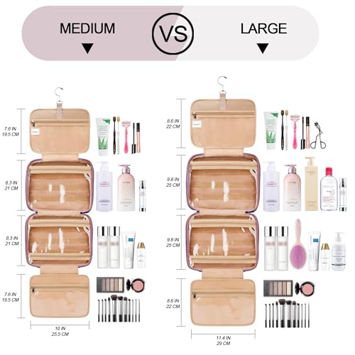 Travel Hanging Toiletry Bag for Women, with Jewelry Organizer Compartment, Medium Waterproof Hanging Makeup Accessories, Cosmetic Essentials, Toiletries Dopp Kit Set with Trolley Belt, Dark Purple - color: Dark Purple, size: Medium