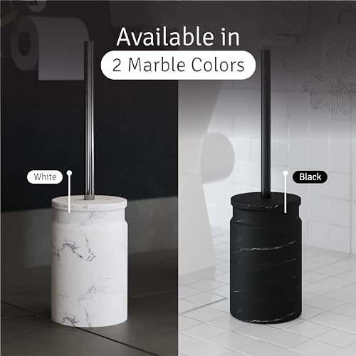 Toilet Brush and Holder Set - Toilet Bowl Brush and Holder with Sturdy Bristles for Thorough Cleaning - Concealed Matte Black Bathroom Accessories Toilet Cleaner Brush for Bathroom - color: Black Marble