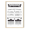 HAUS AND HUES Funny Bathroom Wall Art – Toilet Rules Poster, Humorous Restroom Sign, Playful Washroom Design (24x36, Beige Frame) - color: Rules, size: 24"L x 36"W, style: Beige Framed