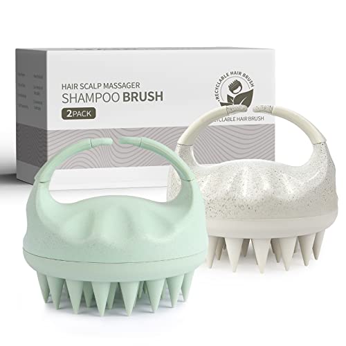 Sndyi 2 Pcs Scalp Massager Shampoo Brush, Scalp Scrubber with Soft Silicone Bristles, Scalp Exfoliator for Dandruff Removal, Scalp Massager for Hair Growth, Wet Dry Hair Brush for Scalp Care - color: Green & Beige