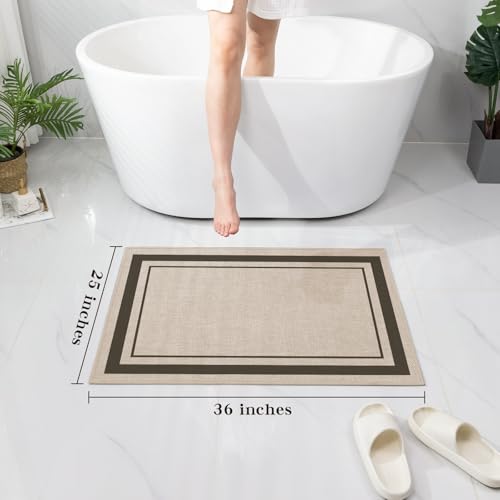 chakme Bathroom Rugs Mat 36x24, Ultra Thin Non Slip Bath Mat Large Quick Dry Absorbent Bath Mat for Bathroom Floor, (Light Beige, 36"x24") - color: Light Beige, size: Medium (36" x 24")