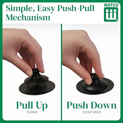 Watco Universal NuFit Push Pull Stopper, Silicone, 3/8 in. to 5/16 in. Combo Pin, Friction Pin, Grid, Universal Bath Tub Drain Stoppers, Easy Install, Hair Catcher, Replacement Tub Drain, Matte Black - color: Matte Black
