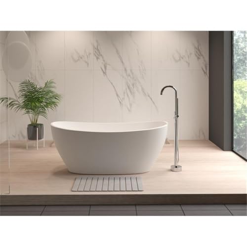 Pemberly Row Quick-Dry Diatomite Stone Bath Mat, 34x21 in, Gray, Slatted Design, Highly Absorbent, Fast-Drying for Bathroom, Non-Slip, Easy Care, Large Rollable Mat